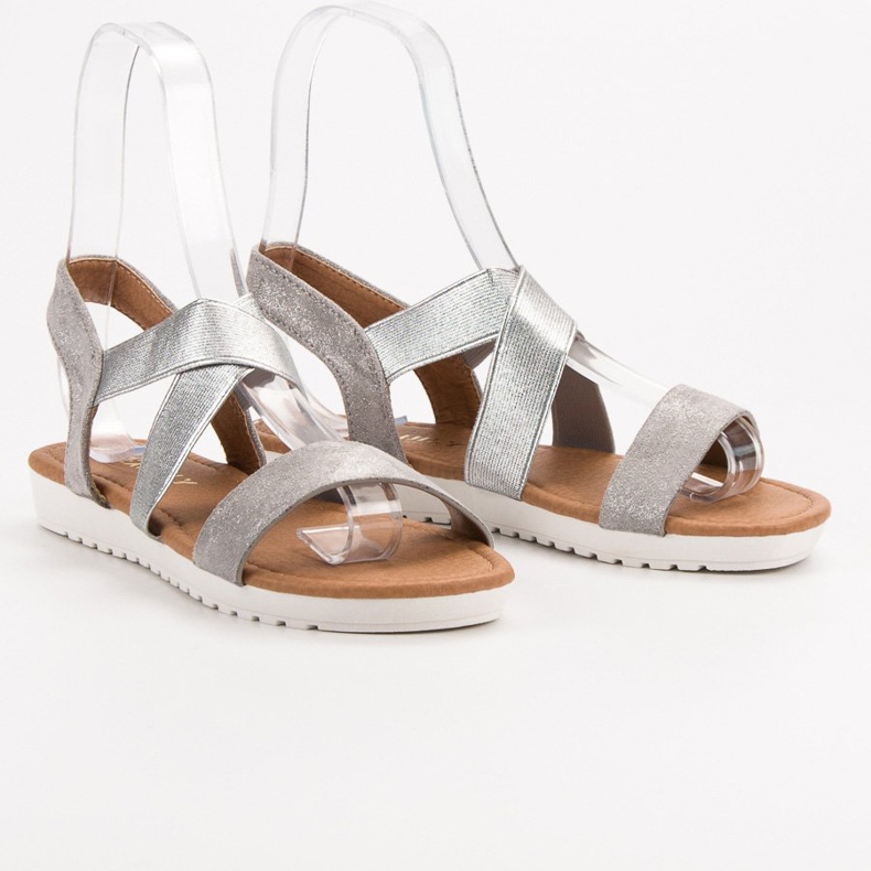 EXQUILY Sandalias de plata con borrador gris 2