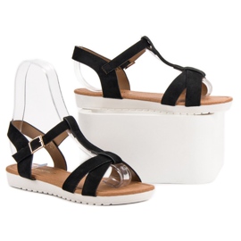 EXQUILY Sandalias clásicas de ante negro 3