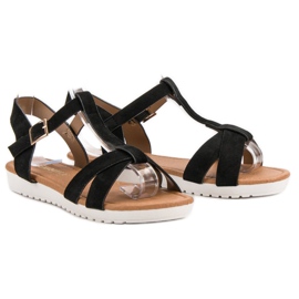 EXQUILY Sandalias clásicas de ante negro 1