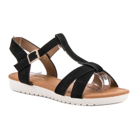 EXQUILY Sandalias clásicas de ante negro 4