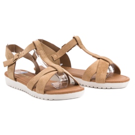 EXQUILY Sandalias clásicas de ante marrón 1