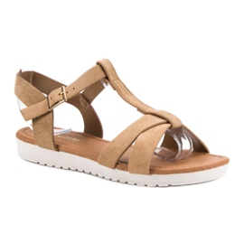 EXQUILY Sandalias clásicas de ante marrón 4