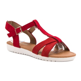 EXQUILY Sandalias clásicas de ante rojo 2