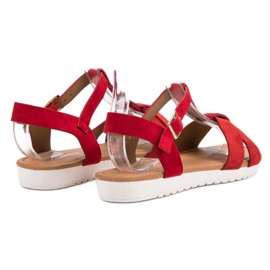 EXQUILY Sandalias clásicas de ante rojo 4