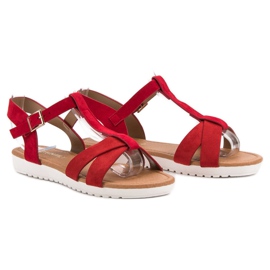 EXQUILY Sandalias clásicas de ante rojo 5