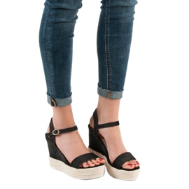 Ideal Shoes Sandalias de cuña con estilo negro 2