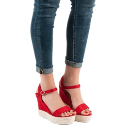 Ideal Shoes Sandalias de cuña con estilo rojo 2