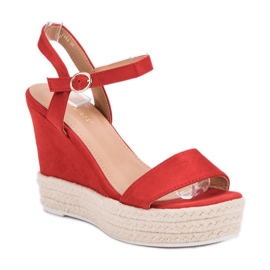 Ideal Shoes Sandalias de cuña con estilo rojo 3