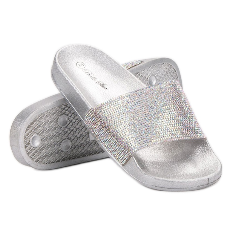 Bella Star Pantuflas Con Circonita Cúbica gris 2 Bella Star Pantuflas Con Circonita Cúbica gris 2