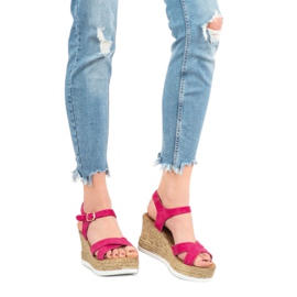JESSY ROSS Sandalias de ante fucsia rosado 1