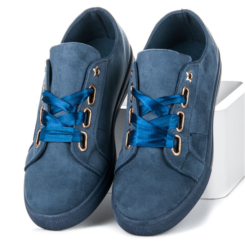 Ideal Shoes Zapatillas de gamuza con cinta azul 2