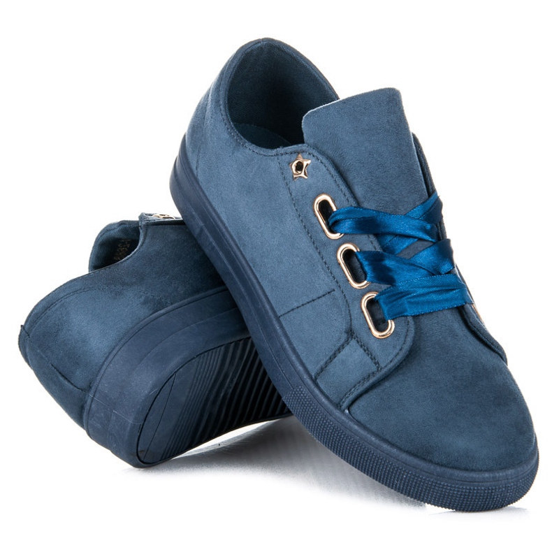 Ideal Shoes Zapatillas de gamuza con cinta azul 1