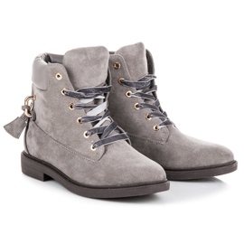 Ideal Shoes Trabajadores de gamuza atados con una cinta gris 6