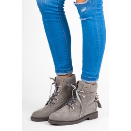 Ideal Shoes Trabajadores de gamuza atados con una cinta gris 1