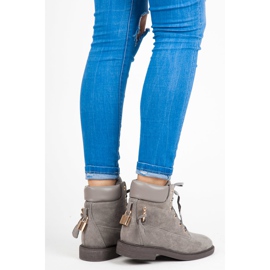 Ideal Shoes Trabajadores de gamuza atados con una cinta gris 2