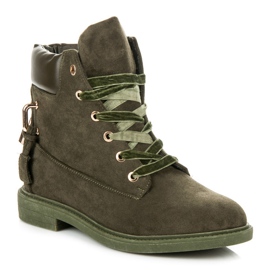 Ideal Shoes Trabajadores de gamuza atados con una cinta verde 3