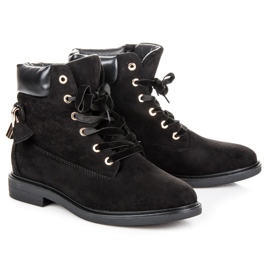 Ideal Shoes Trabajadores de gamuza atados con una cinta negro 3
