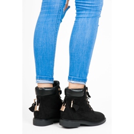 Ideal Shoes Trabajadores de gamuza atados con una cinta negro 4