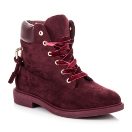 Ideal Shoes Trabajadores granate atados con una cinta rojo 4