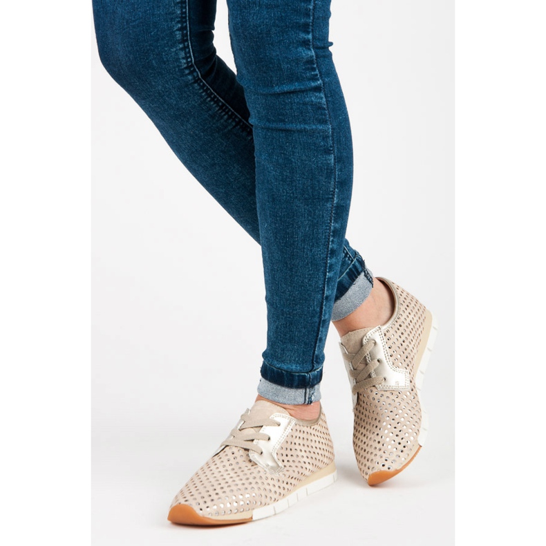 Kylie Zapatillas de deporte atadas de moda amarillo marrón 1