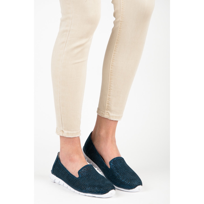 Vinceza Señores de cuero calados azul marino 1