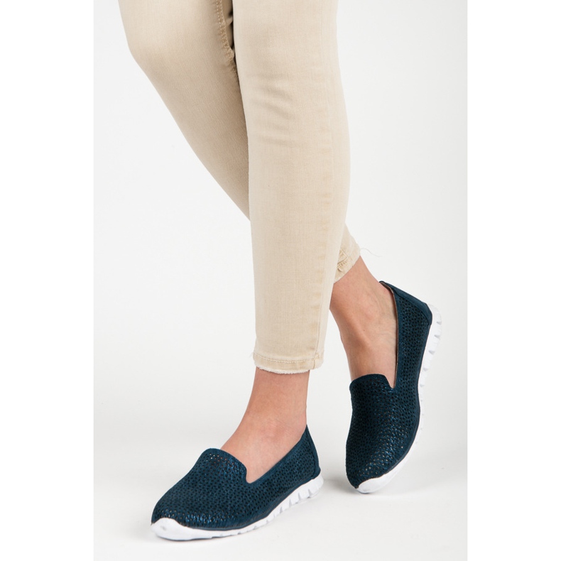 Vinceza Señores de cuero calados azul marino 2