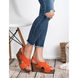SHELOVET Sandalias de gamuza naranja 4
