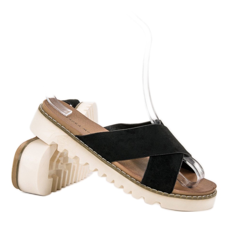 Laura Mode Pantuflas de ante negras negro 1