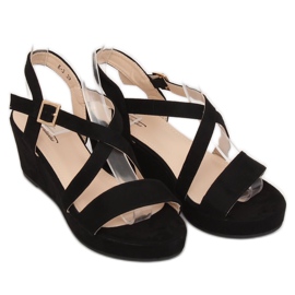 Sandalias negras con tacón de cuña baja K-3 Negro 3