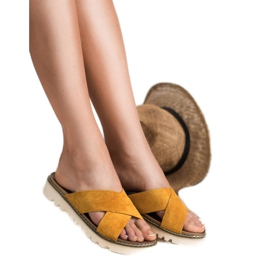 Laura Mode Pantuflas de ante mostaza amarillo 3