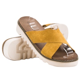 Laura Mode Pantuflas de ante mostaza amarillo 6