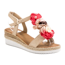 SHELOVET Sandalias de Ante con Flores marrón 5