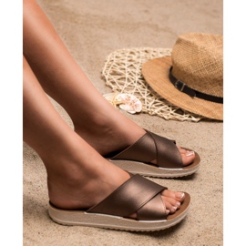 SHELOVET Zapatillas de cuero ecológico marrón 3