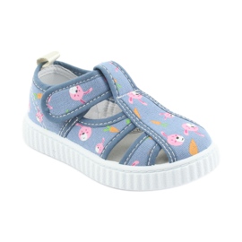 Zapatos infantiles American Club con velcro azul TEN 32/19 blanco rosado 1