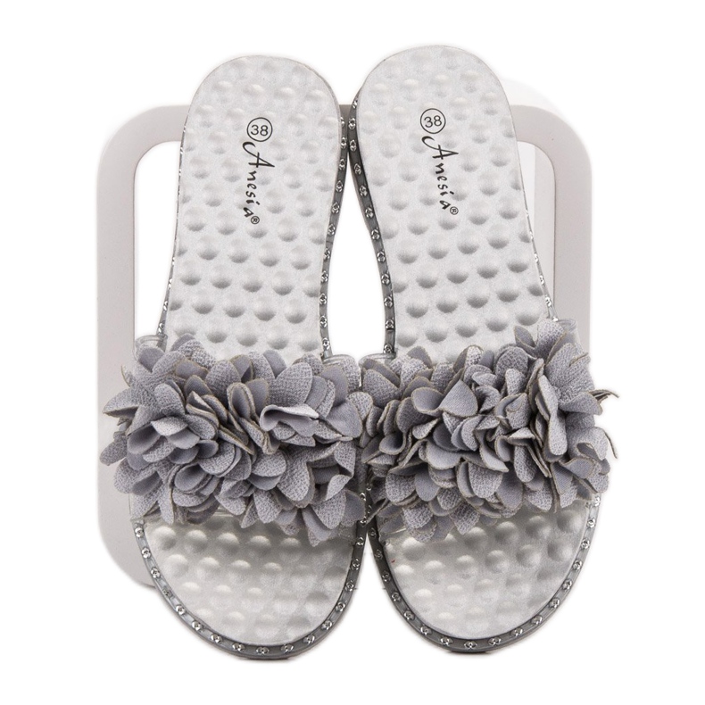 Anesia Paris Pantuflas de Goma con Flores gris 1