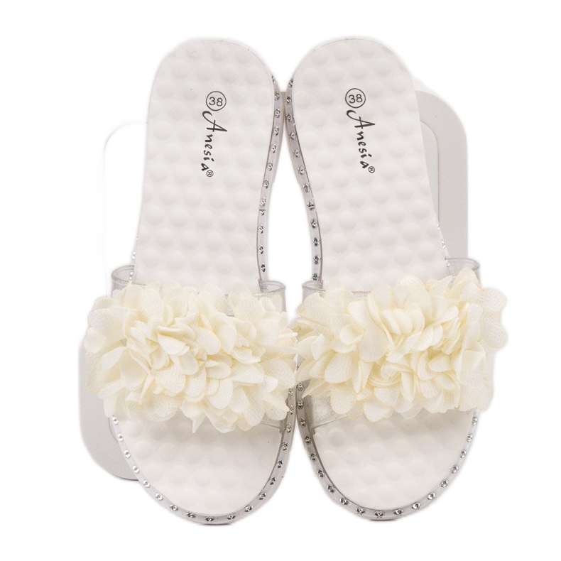 Anesia Paris Pantuflas de Goma con Flores blanco 1 Anesia Paris Pantuflas de Goma con Flores blanco 1