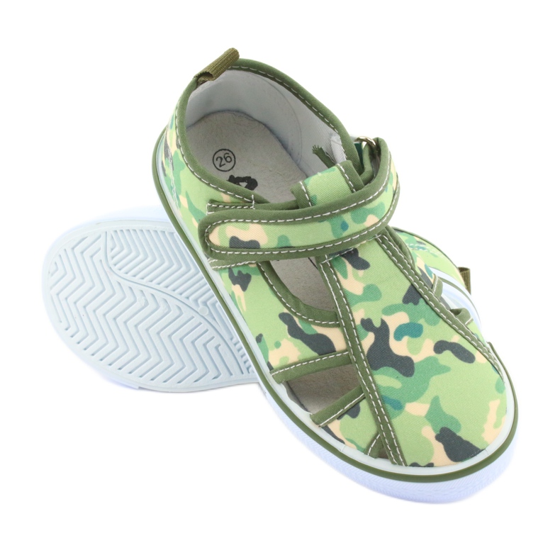 Zapatos infantiles American Club con velcro verde camuflaje TEN 27/19 marrón gris 3