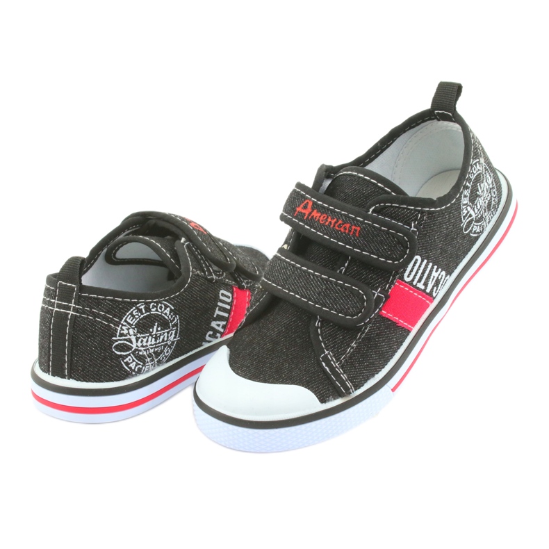 Zapatillas American Club jeans negros con velcro blanco rojo 4
