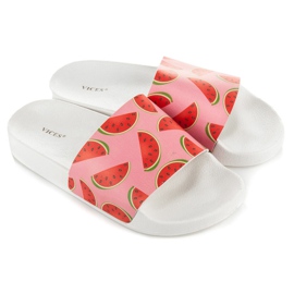 Vices Pantuflas de sandía blanco rojo rosado 1