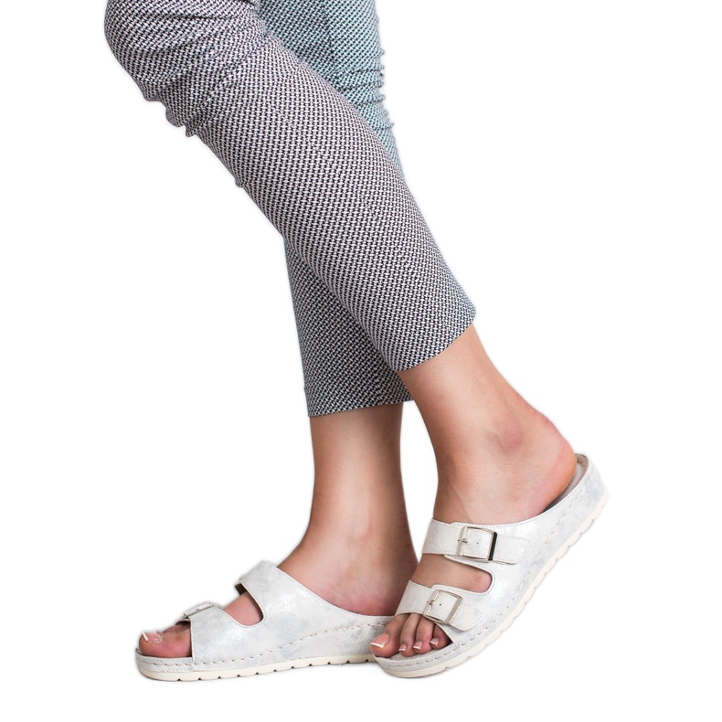 Goodin Pantuflas Con Hebilla blanco gris 1 Goodin Pantuflas Con Hebilla blanco gris 1