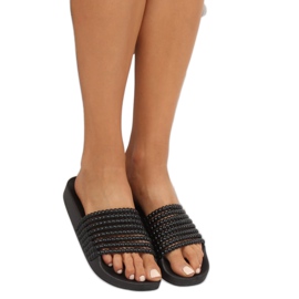 Black G301 Pantuflas negras con abalorios negro 1