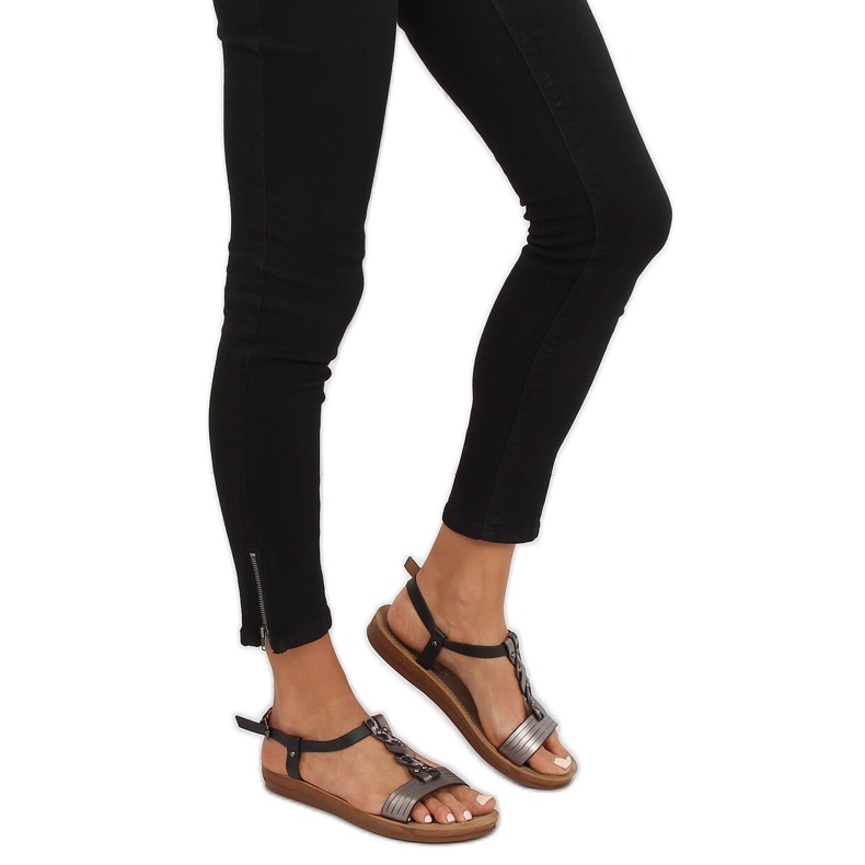 Sandalias de mujer negras TS-7 Black negro gris 2