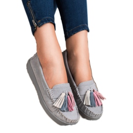 Filippo Mocasines de piel con flecos gris 1