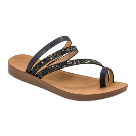 Vinceza Chanclas con purpurina negro 3