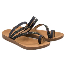 Vinceza Chanclas con purpurina negro 4