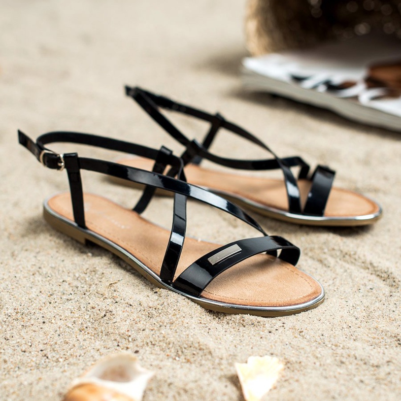 Anesia Paris Sandalias planas lacadas negro 1