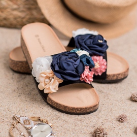 SHELOVET Pantuflas de Ante con Flores negro 1 SHELOVET Pantuflas de Ante con Flores negro 1