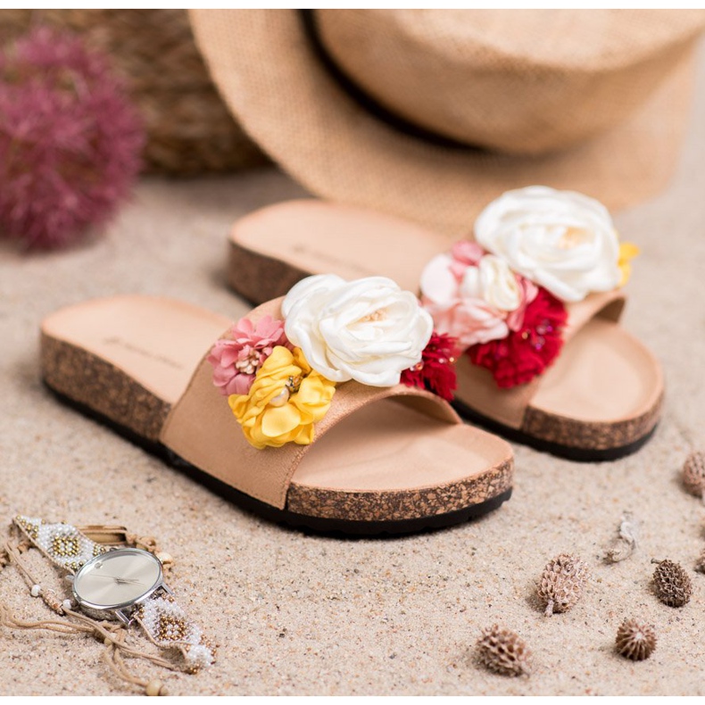 SHELOVET Pantuflas de Ante con Flores marrón 2 SHELOVET Pantuflas de Ante con Flores marrón 2