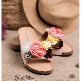 SHELOVET Pantuflas de Ante con Flores rosado 1 SHELOVET Pantuflas de Ante con Flores rosado 1