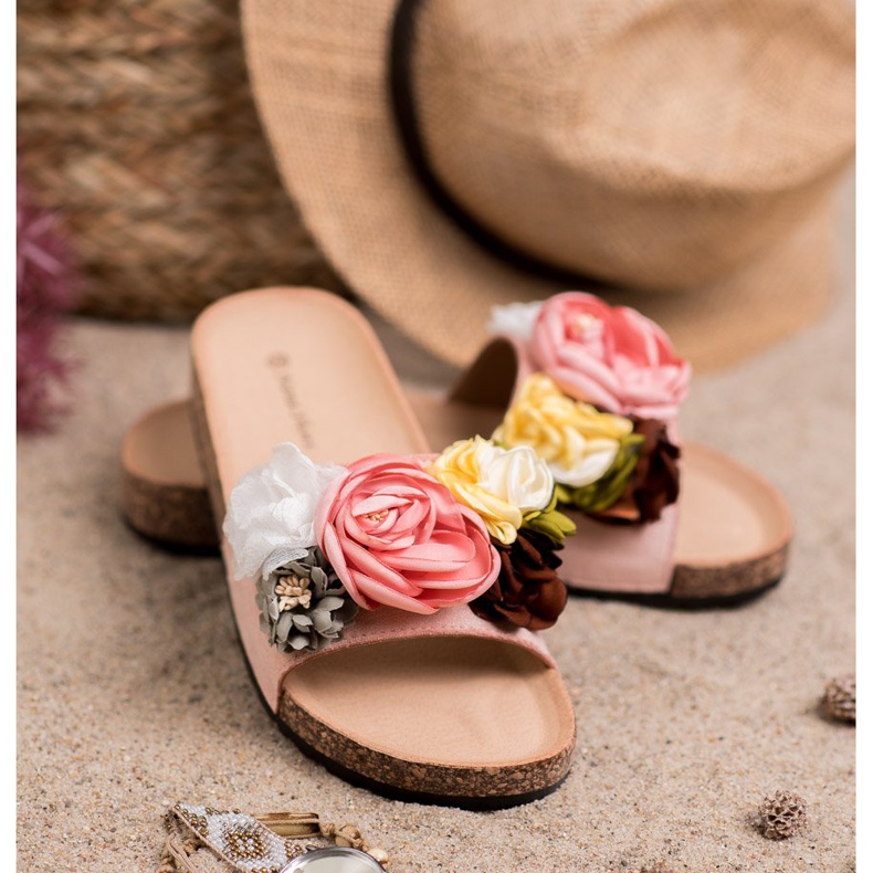 SHELOVET Pantuflas de Ante con Flores rosado 1 SHELOVET Pantuflas de Ante con Flores rosado 1